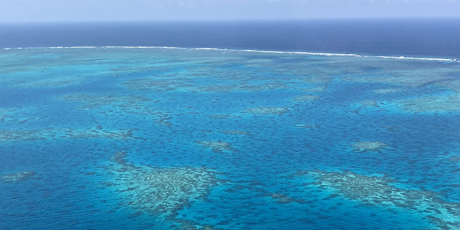  The bright blue sea and Great Barrier Reef. 